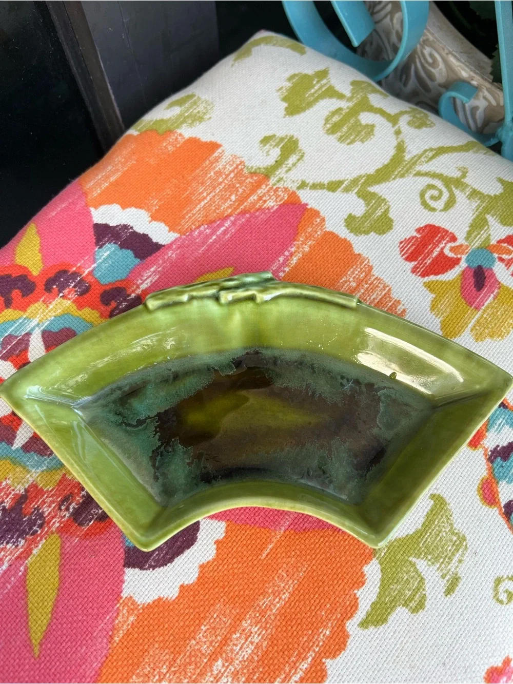 Vintage Wade California 504 Green Drip Glaze Bamboo Snack Serving Trays Set of 4